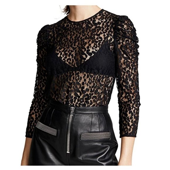NEW Current/Elliott The Rin Top Black Leopard Lace Sheer LS Womens Sz 1 NWT $248 - Picture 4 of 15